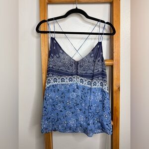 Lucky Brand Navy and Light Blue Paisley Camisole